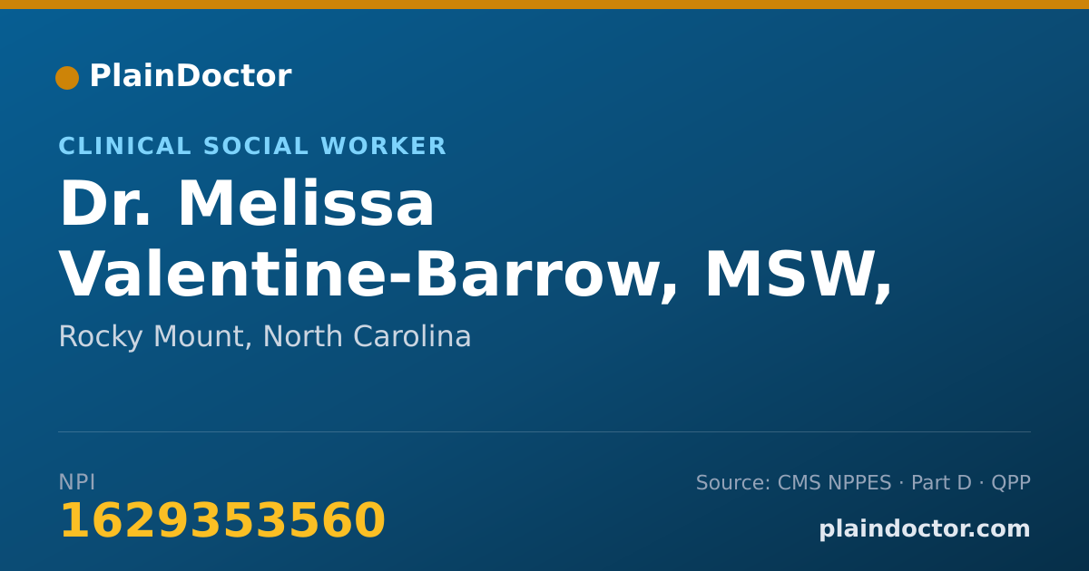 Shareable card for Melissa Valentine-Barrow, MSW, LCSWA,LCAS - Clinical Social Worker, Rocky Mount, NC