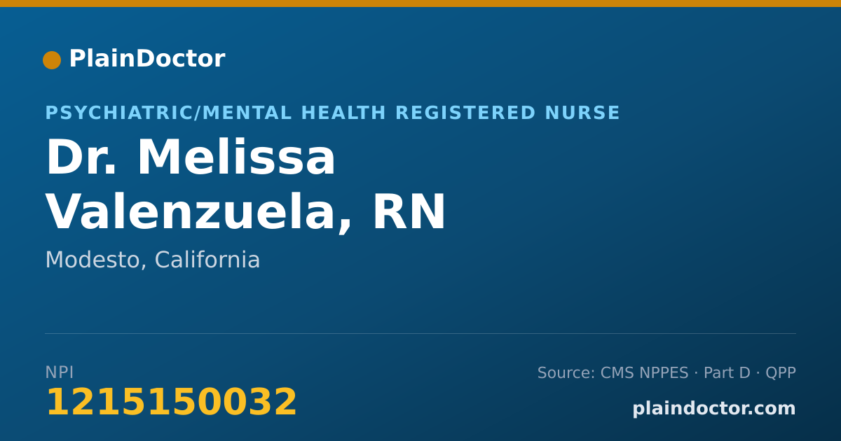 Shareable card for Melissa Valenzuela, RN - Psychiatric/Mental Health Registered Nurse, Modesto, CA