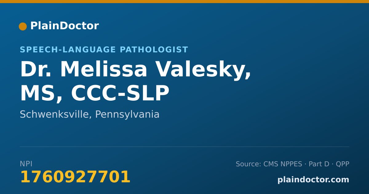 Shareable card for Melissa Valesky, MS, CCC-SLP - Speech-Language Pathologist, Schwenksville, PA