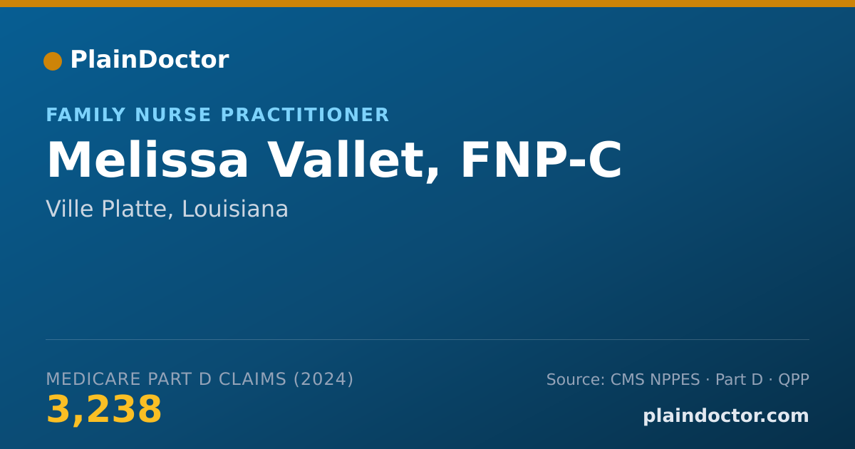 Shareable card for Melissa Vallet, FNP-C - Family Nurse Practitioner, Ville Platte, LA