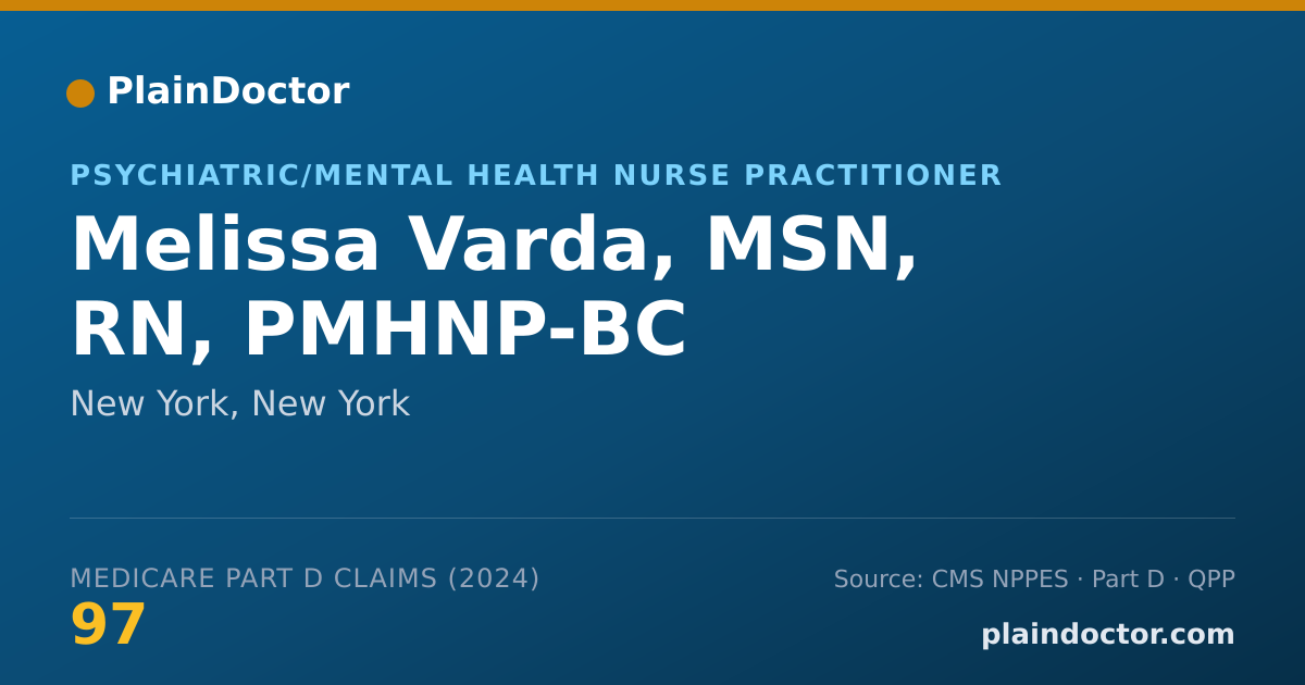 Shareable card for Melissa Varda, MSN, RN, PMHNP-BC - Psychiatric/Mental Health Nurse Practitioner, New York, NY