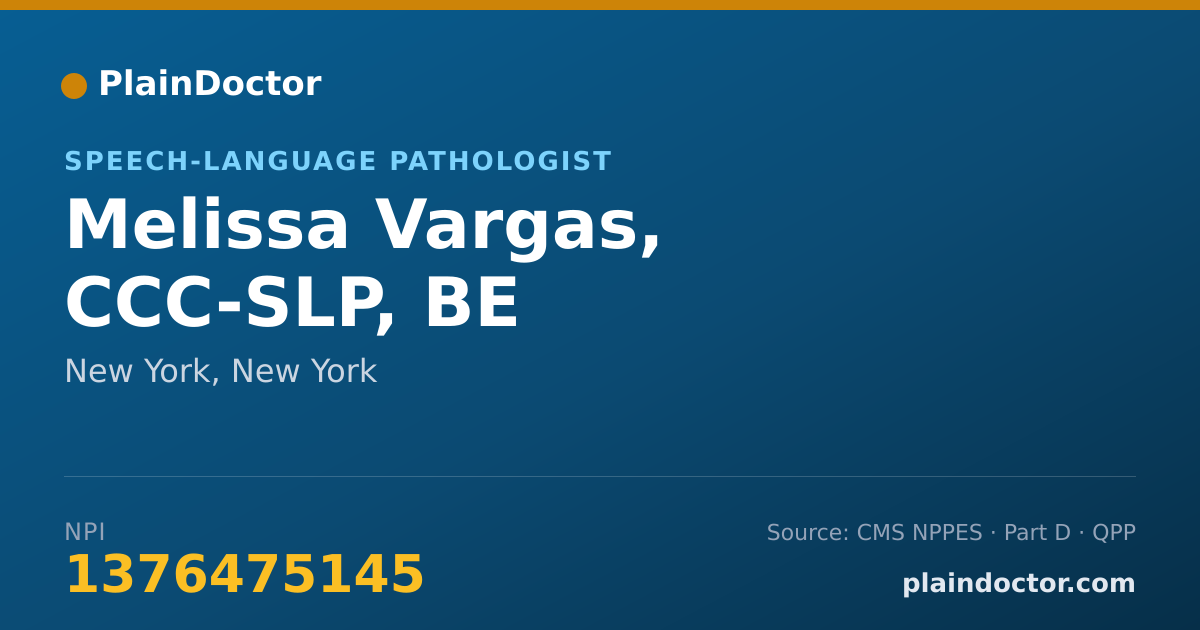 Shareable card for Melissa Vargas, CCC-SLP, BE - Speech-Language Pathologist, New York, NY