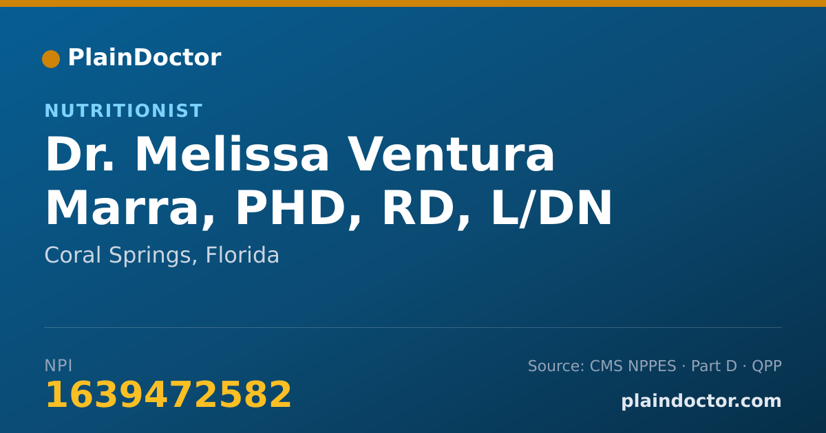 Shareable card for Melissa Ventura Marra, PHD, RD, L/DN - Nutritionist, Coral Springs, FL