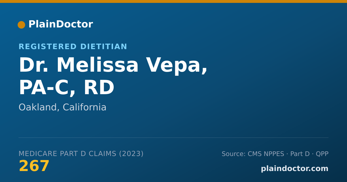 Shareable card for Melissa Vepa, PA-C, RD - Registered Dietitian, Oakland, CA
