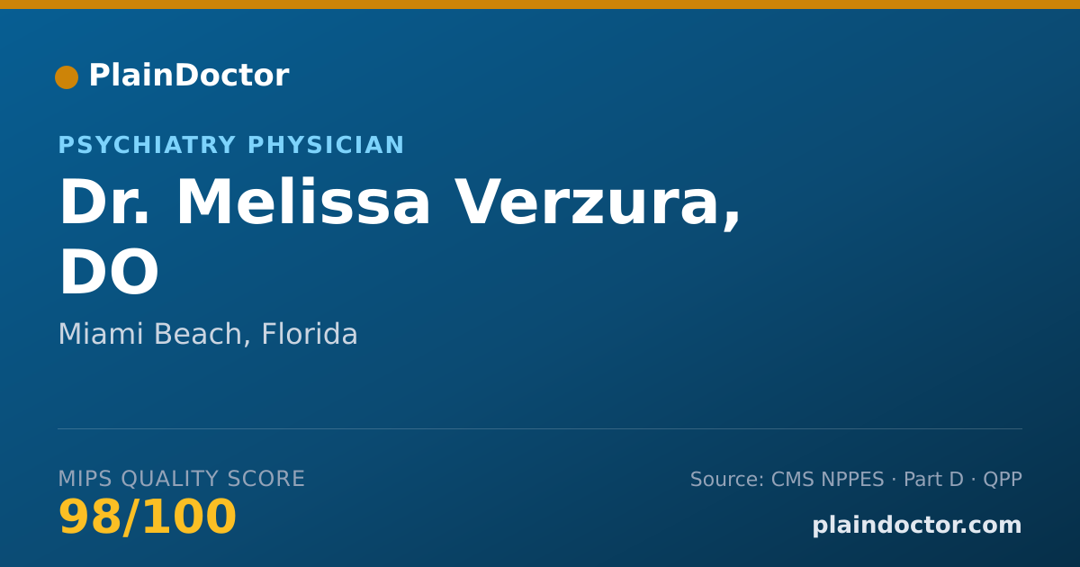 Shareable card for Melissa Verzura, DO - Psychiatry Physician, Miami Beach, FL