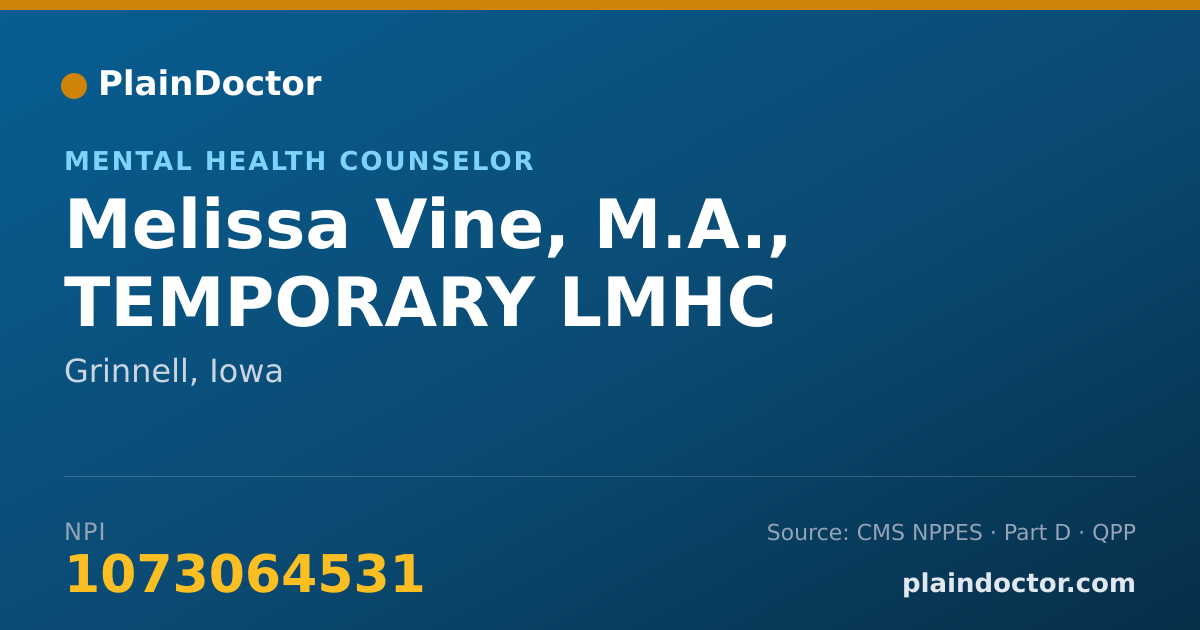 Shareable card for Melissa Vine, M.A., TEMPORARY LMHC - Mental Health Counselor, Grinnell, IA