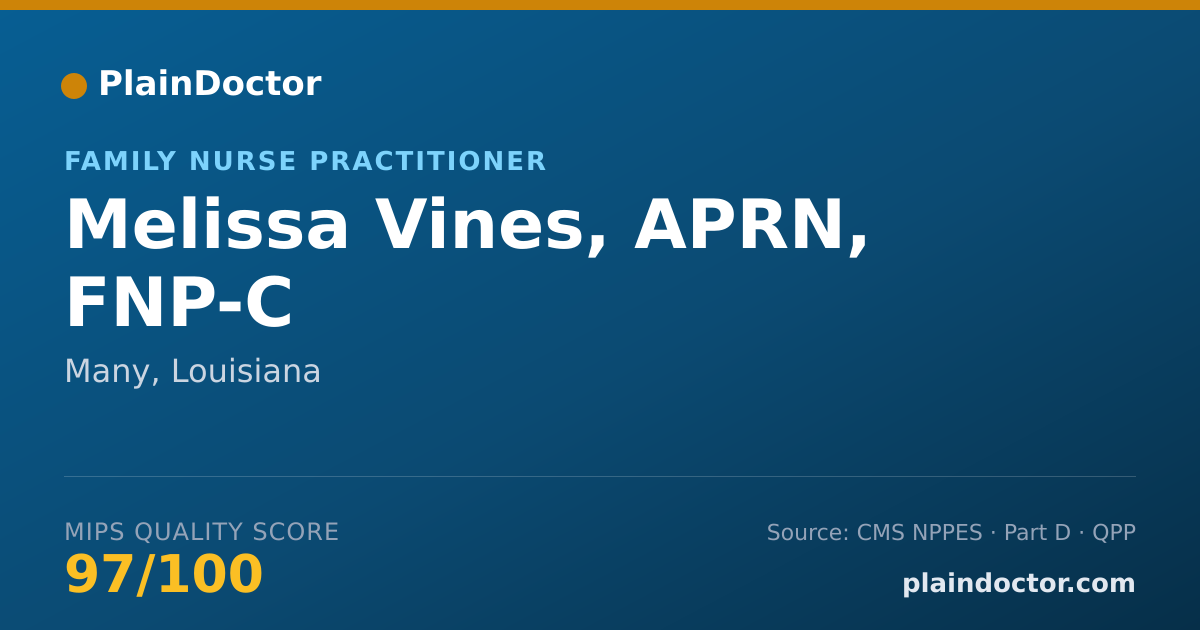 Shareable card for Melissa Vines, APRN, FNP-C - Family Nurse Practitioner, Many, LA