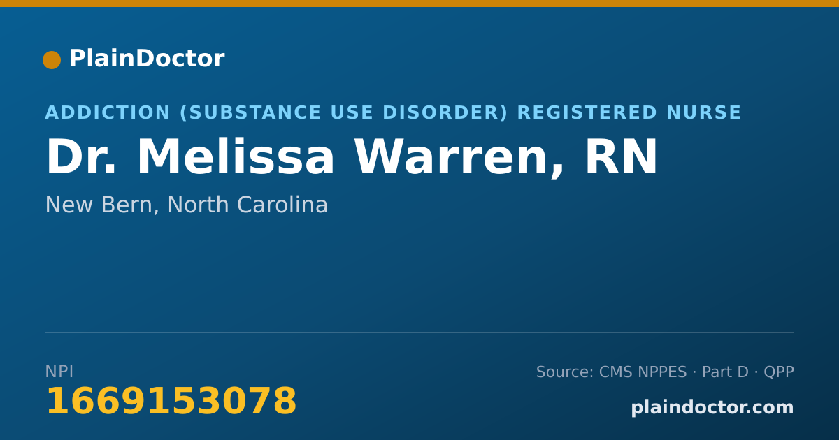 Shareable card for Melissa Warren, RN - Addiction (Substance Use Disorder) Registered Nurse, New Bern, NC