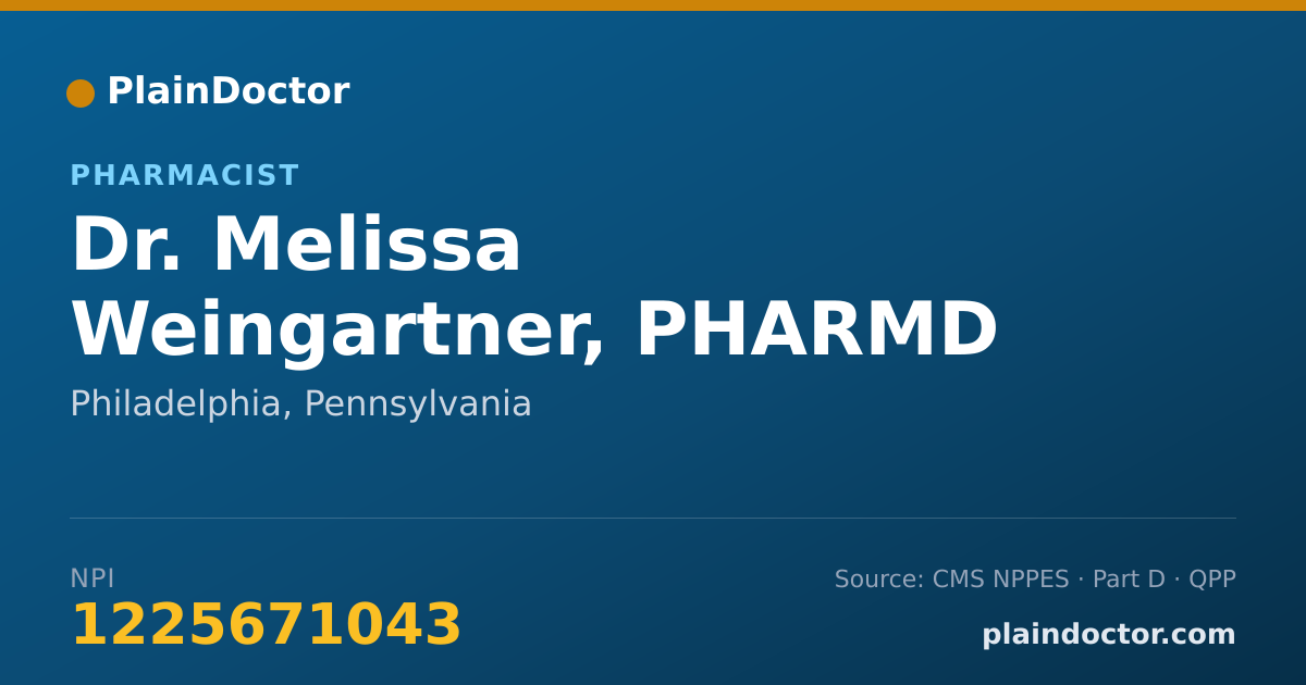 Shareable card for Melissa Weingartner, PHARMD - Pharmacist, Philadelphia, PA