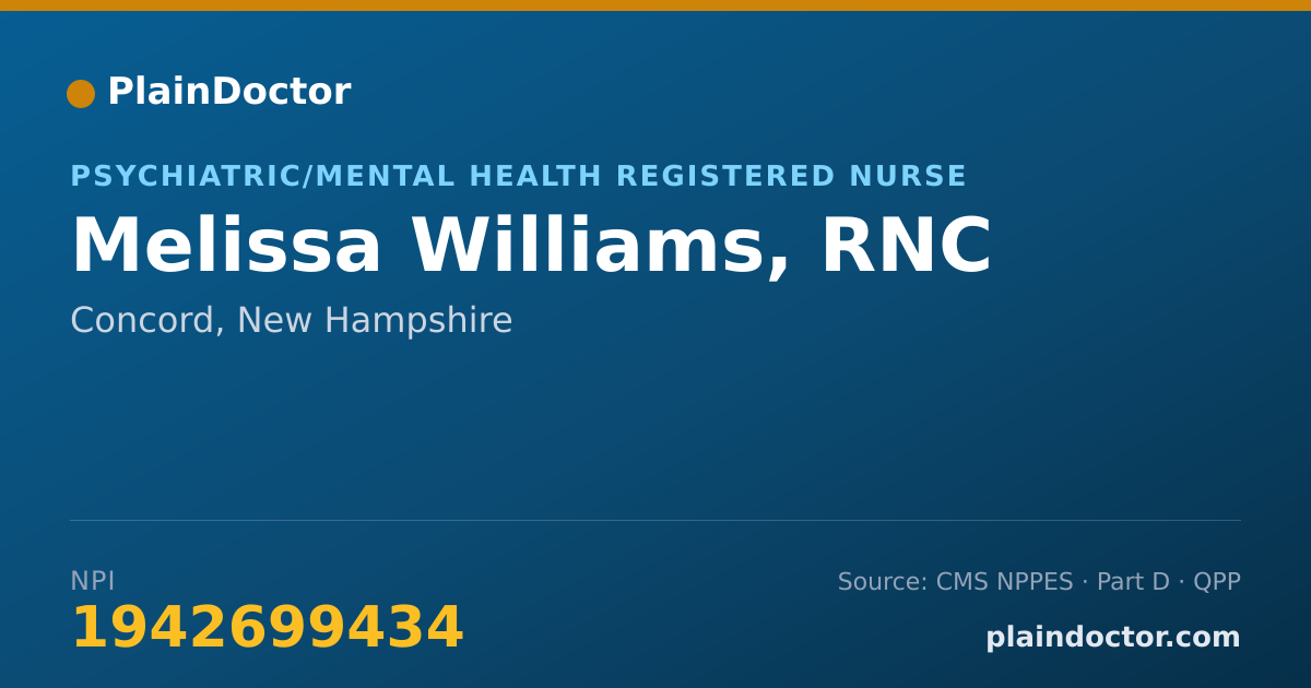 Shareable card for Melissa Williams, RNC - Psychiatric/Mental Health Registered Nurse, Concord, NH