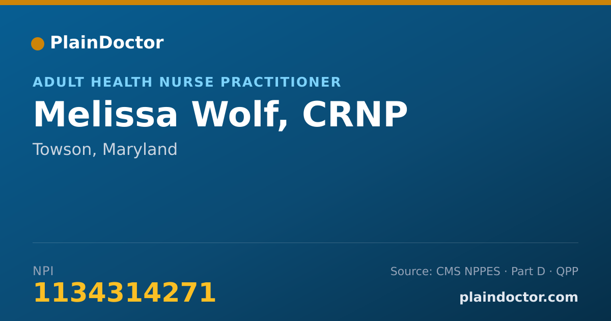 Shareable card for Melissa Wolf, CRNP - Adult Health Nurse Practitioner, Towson, MD