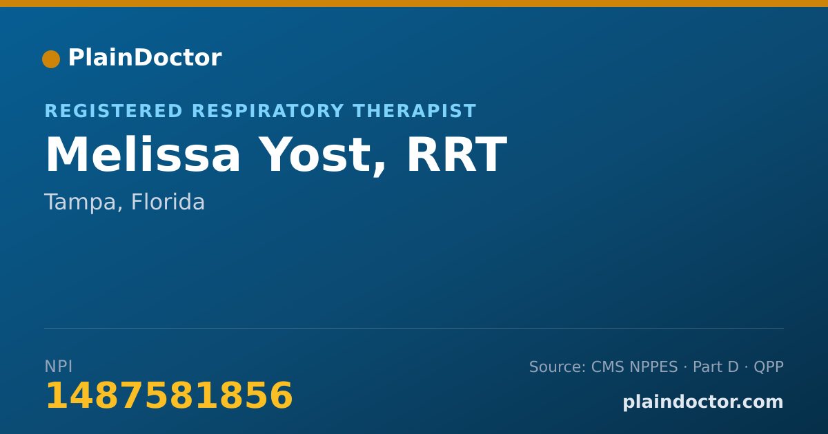 Shareable card for Melissa Yost, RRT - Registered Respiratory Therapist, Tampa, FL