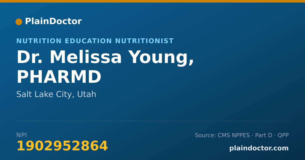 Shareable card for Melissa Young, PHARMD - Nutrition Education Nutritionist, Salt Lake City, UT