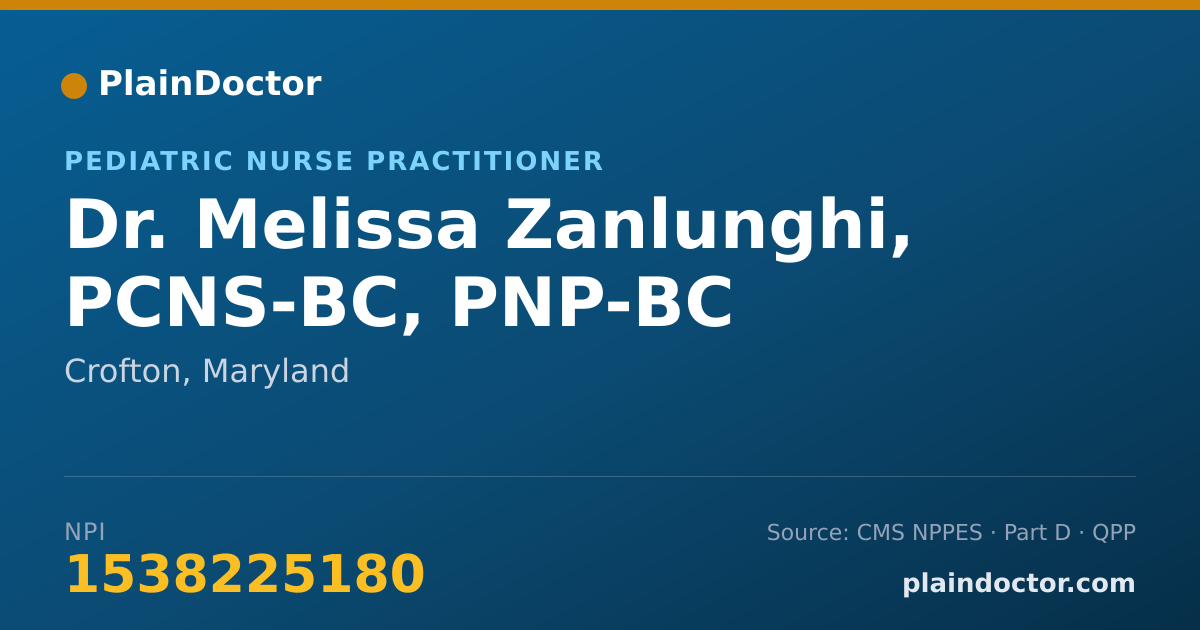 Shareable card for Melissa Zanlunghi, PCNS-BC, PNP-BC - Pediatric Nurse Practitioner, Crofton, MD