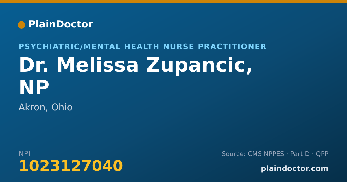 Shareable card for Melissa Zupancic, NP - Psychiatric/Mental Health Nurse Practitioner, Akron, OH