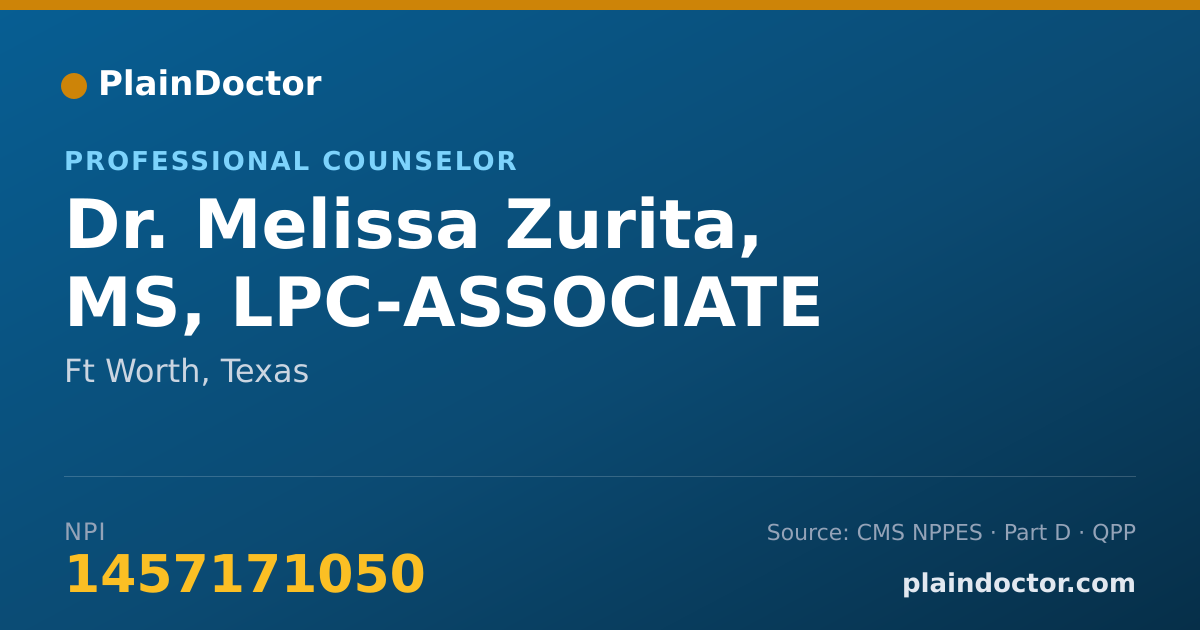 Shareable card for Melissa Zurita, MS, LPC-ASSOCIATE - Professional Counselor, Ft Worth, TX