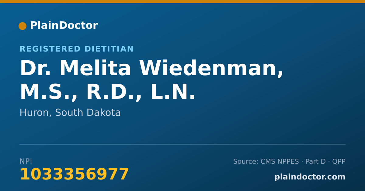 Shareable card for Melita Wiedenman, M.S., R.D., L.N. - Registered Dietitian, Huron, SD