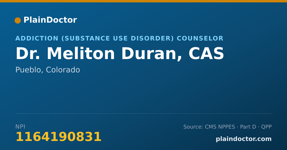 Shareable card for Meliton Duran, CAS - Addiction (Substance Use Disorder) Counselor, Pueblo, CO