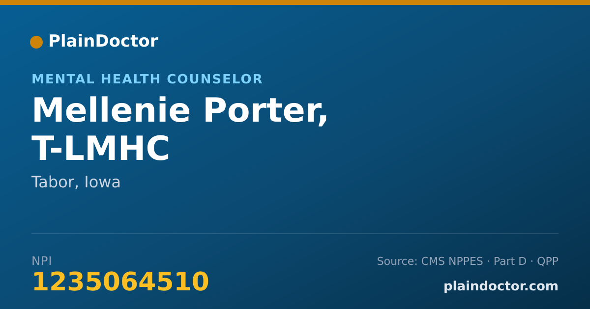 Shareable card for Mellenie Porter, T-LMHC - Mental Health Counselor, Tabor, IA