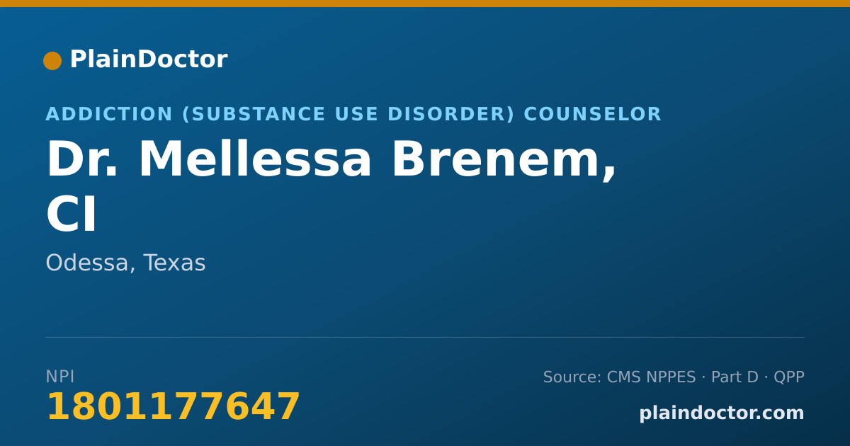 Shareable card for Mellessa Brenem, CI - Addiction (Substance Use Disorder) Counselor, Odessa, TX