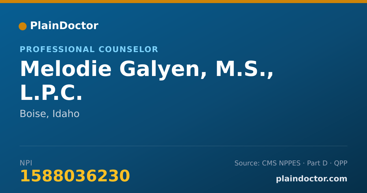Shareable card for Melodie Galyen, M.S., L.P.C. - Professional Counselor, Boise, ID