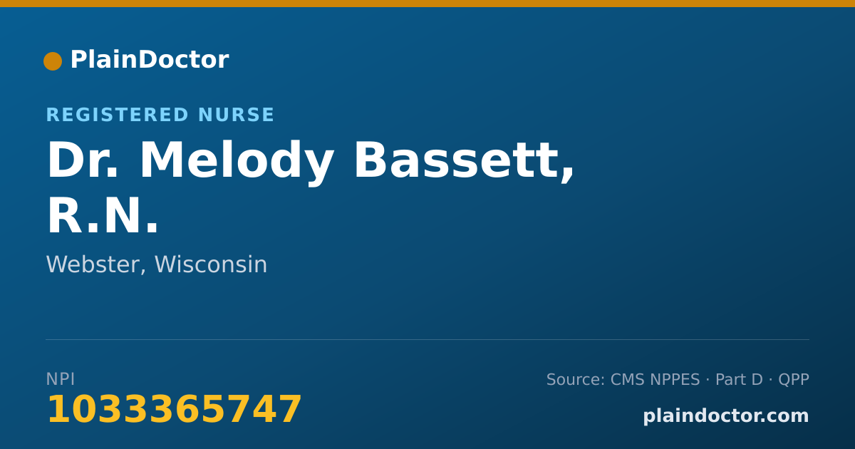 Shareable card for Melody Bassett, R.N. - Registered Nurse, Webster, WI
