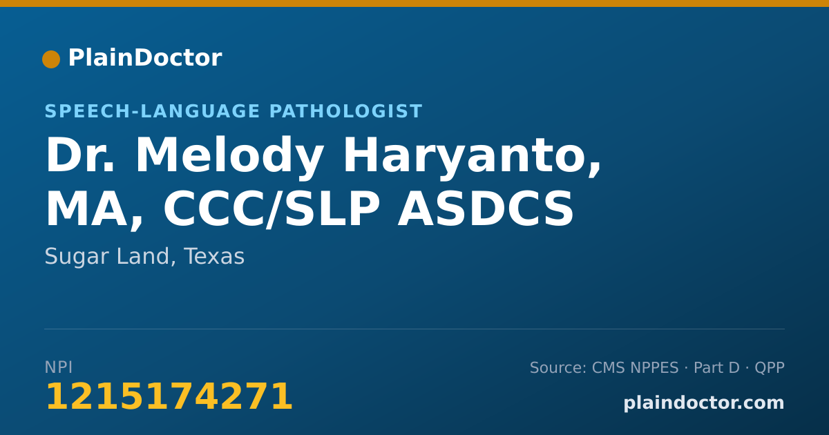 Shareable card for Melody Haryanto, MA, CCC/SLP ASDCS - Speech-Language Pathologist, Sugar Land, TX