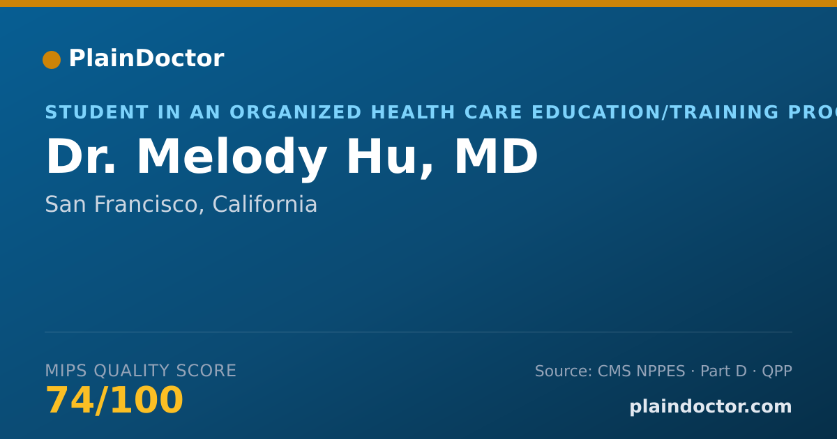 Shareable card for Melody Hu, MD - Student in an Organized Health Care Education/Training Program, San Francisco, CA