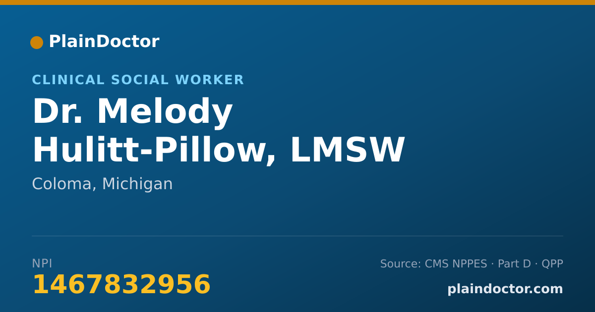 Shareable card for Melody Hulitt-Pillow, LMSW - Clinical Social Worker, Coloma, MI