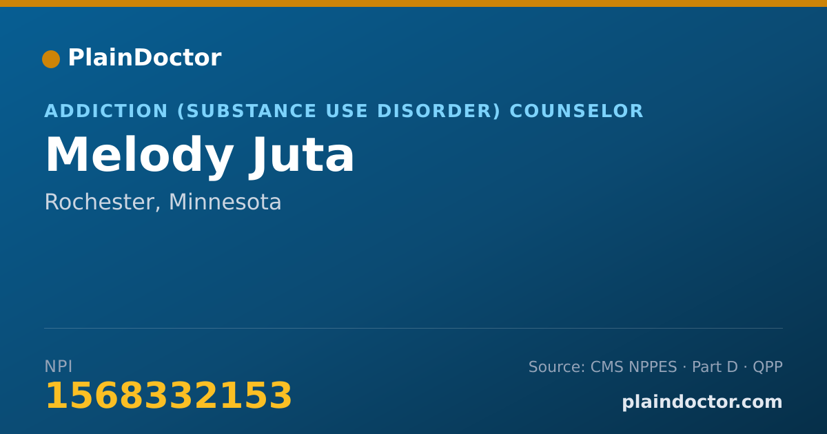 Shareable card for Melody Juta - Addiction (Substance Use Disorder) Counselor, Rochester, MN