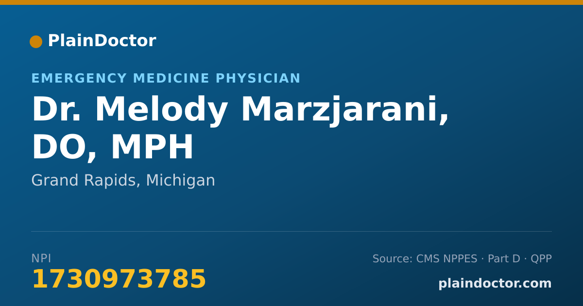 Shareable card for Melody Marzjarani, DO, MPH - Emergency Medicine Physician, Grand Rapids, MI