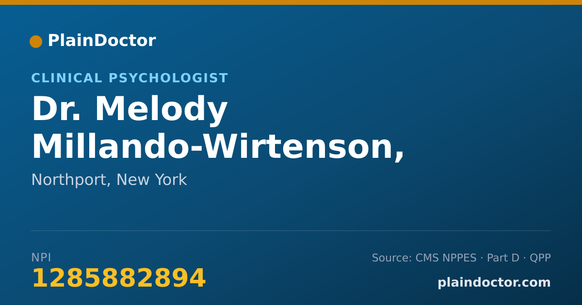 Shareable card for Melody Millando-Wirtenson, PH.D. - Clinical Psychologist, Northport, NY