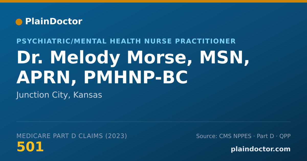 Shareable card for Melody Morse, MSN, APRN, PMHNP-BC - Psychiatric/Mental Health Nurse Practitioner, Junction City, KS