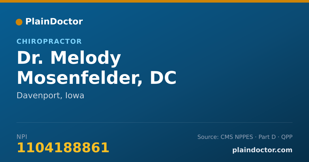Shareable card for Melody Mosenfelder, DC - Chiropractor, Davenport, IA