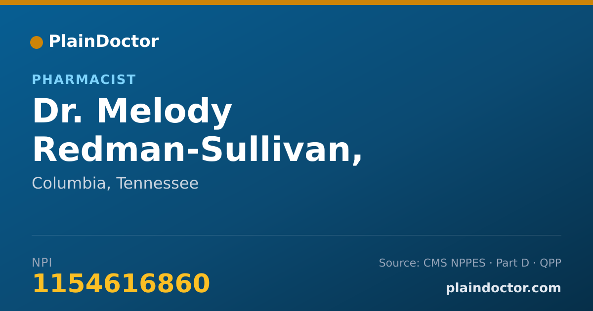 Shareable card for Melody Redman-Sullivan, PHARM. D - Pharmacist, Columbia, TN