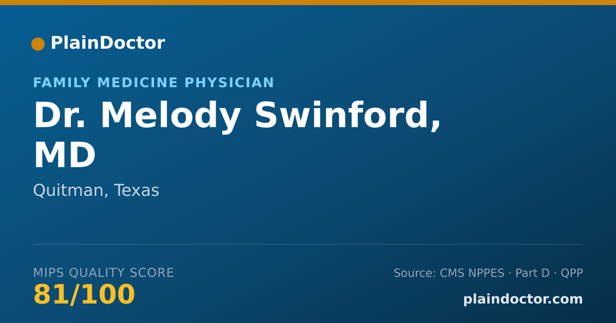 Shareable card for Melody Swinford, MD - Family Medicine Physician, Quitman, TX