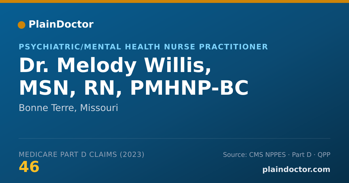 Shareable card for Melody Willis, MSN, RN, PMHNP-BC - Psychiatric/Mental Health Nurse Practitioner, Bonne Terre, MO
