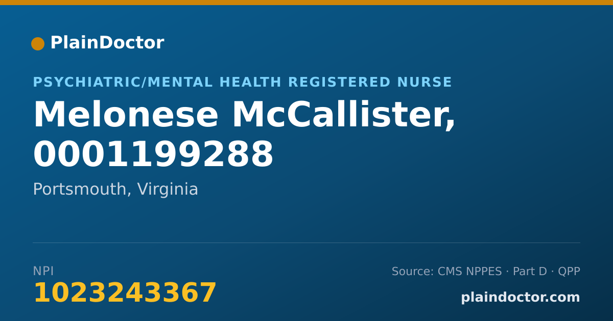 Shareable card for Melonese McCallister, 0001199288 - Psychiatric/Mental Health Registered Nurse, Portsmouth, VA