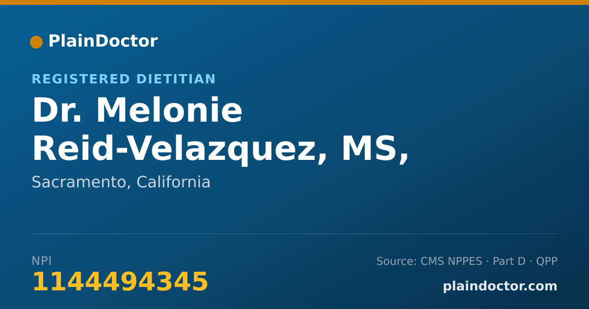 Shareable card for Melonie Reid-Velazquez, MS, RD, CDE - Registered Dietitian, Sacramento, CA