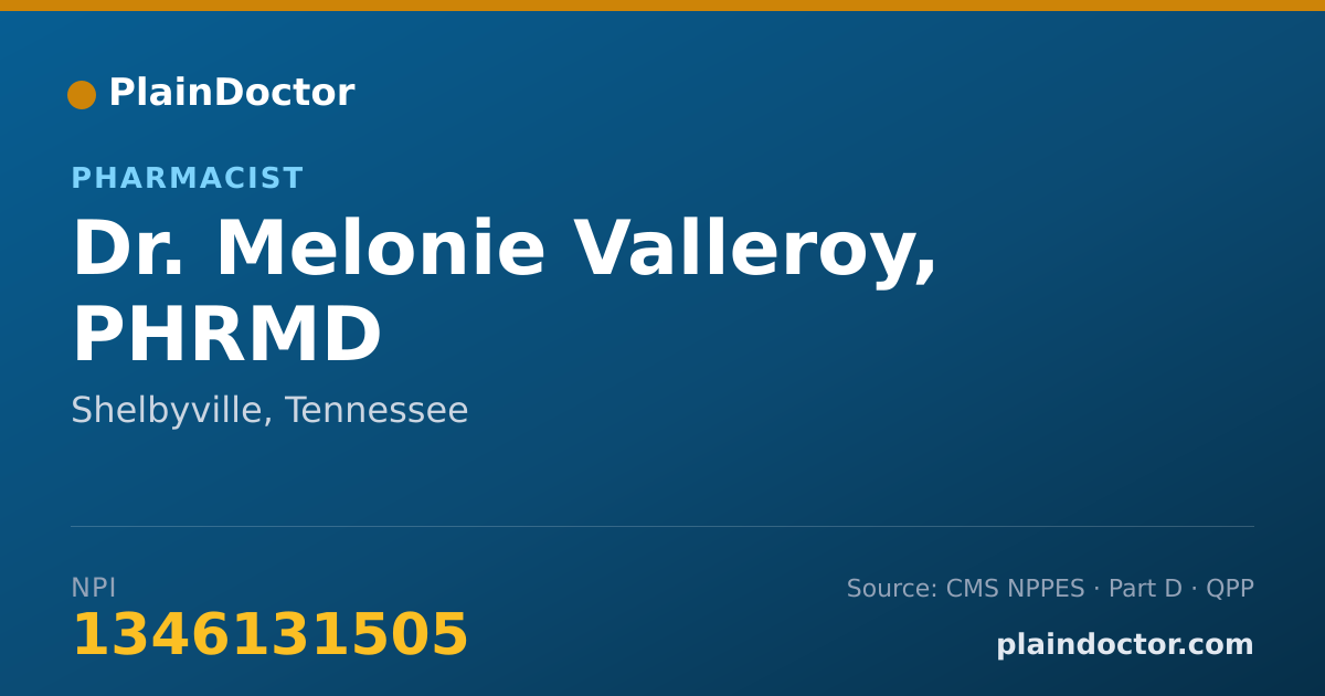 Shareable card for Melonie Valleroy, PHRMD - Pharmacist, Shelbyville, TN