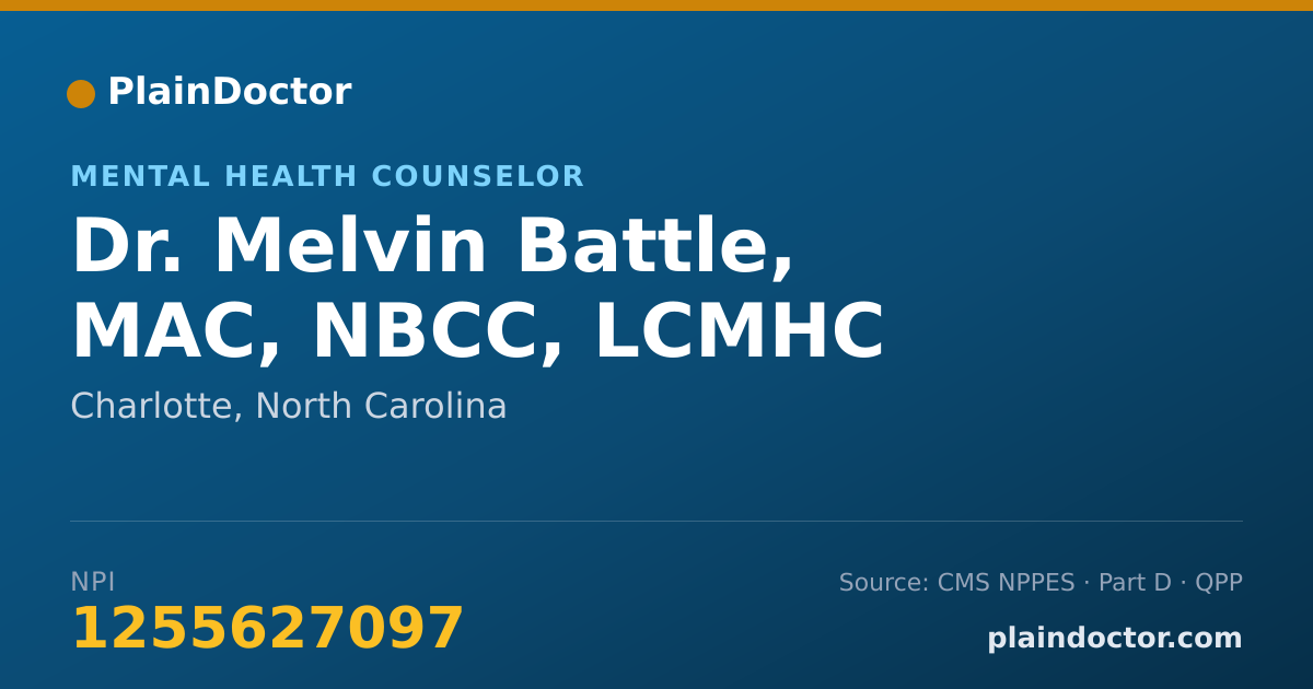 Shareable card for Melvin Battle, MAC, NBCC, LCMHC - Mental Health Counselor, Charlotte, NC