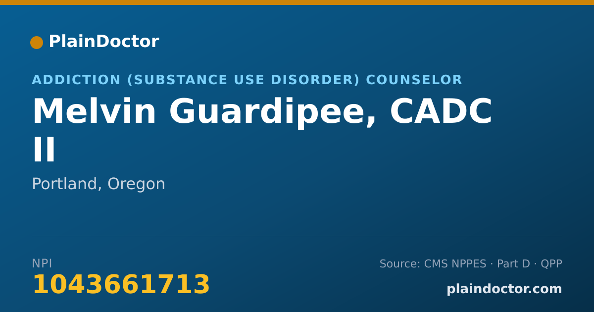 Shareable card for Melvin Guardipee, CADC II - Addiction (Substance Use Disorder) Counselor, Portland, OR