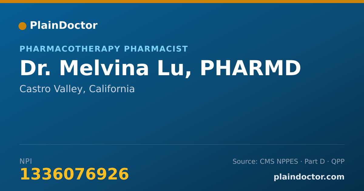 Shareable card for Melvina Lu, PHARMD - Pharmacotherapy Pharmacist, Castro Valley, CA