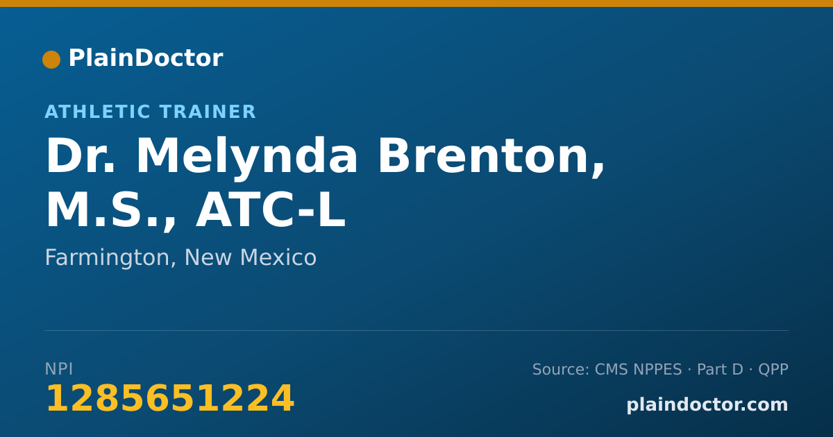 Shareable card for Melynda Brenton, M.S., ATC-L - Athletic Trainer, Farmington, NM