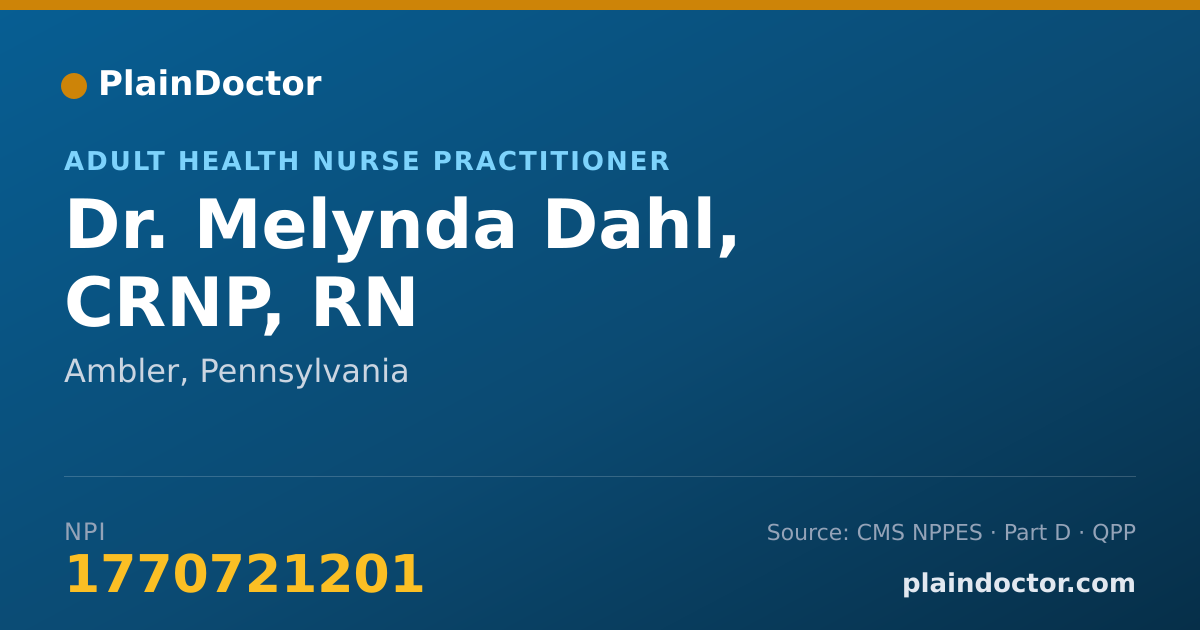 Shareable card for Melynda Dahl, CRNP, RN - Adult Health Nurse Practitioner, Ambler, PA