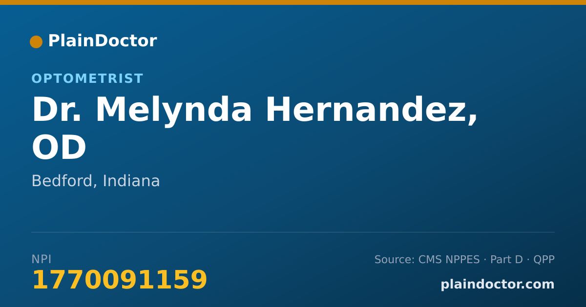 Shareable card for Melynda Hernandez, OD - Optometrist, Bedford, IN