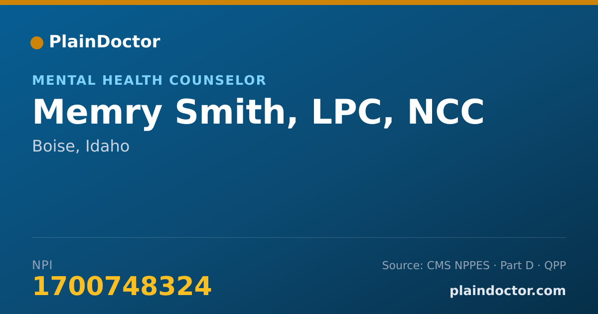 Shareable card for Memry Smith, LPC, NCC - Mental Health Counselor, Boise, ID
