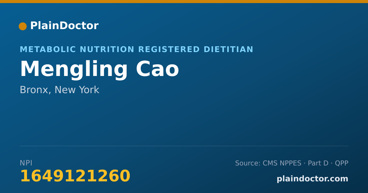 Shareable card for Mengling Cao - Metabolic Nutrition Registered Dietitian, Bronx, NY