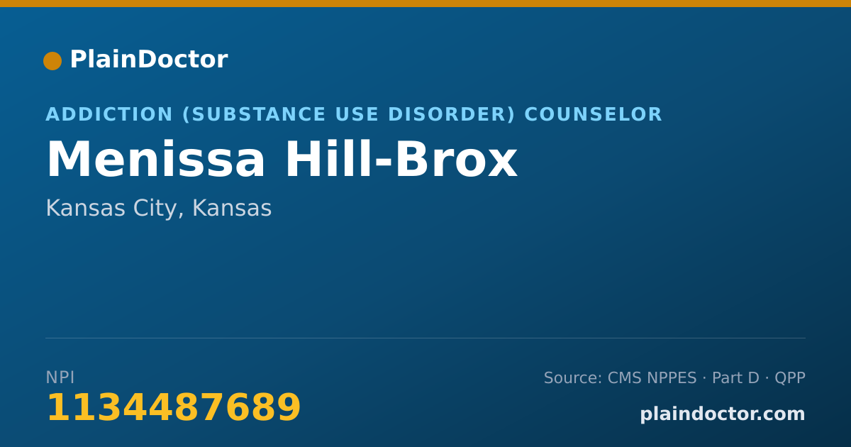 Shareable card for Menissa Hill-Brox - Addiction (Substance Use Disorder) Counselor, Kansas City, KS