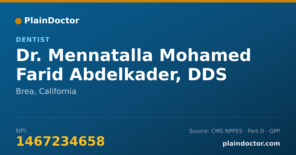 Shareable card for Mennatalla Mohamed Farid Abdelkader, DDS - Dentist, Brea, CA